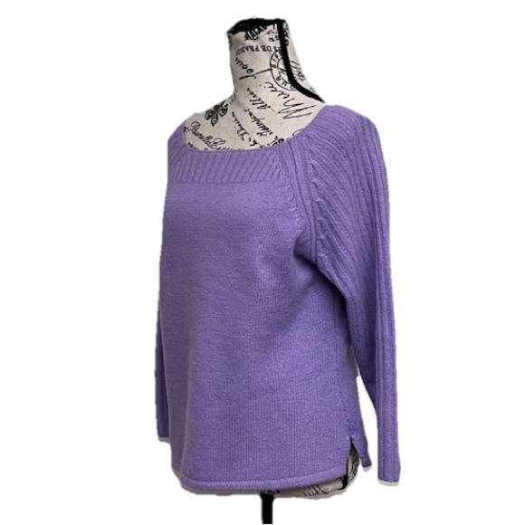 rafaella angora Wool sweater Purple Boxy Preppy Coastal Beach Boho Peasent L - Picture 2 of 8